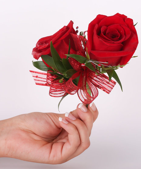 Two Standard Rose Pin On Corsage with Bling