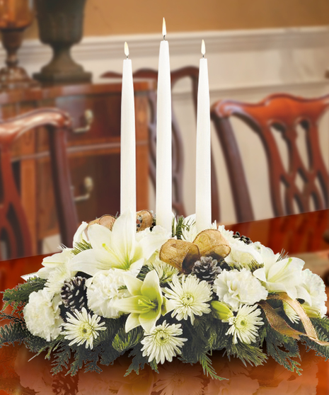 All White Triple Candle Centerpiece