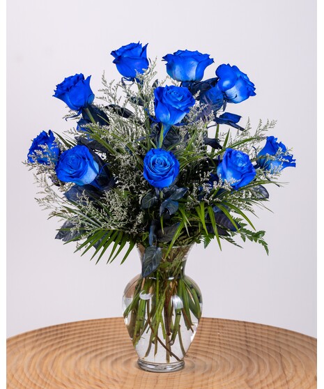 One Dozen Bright Blue Roses