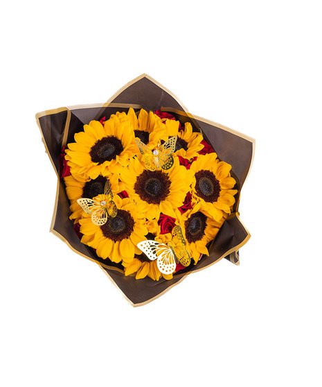 Petite Sunflower and Rose Ramo Buchón