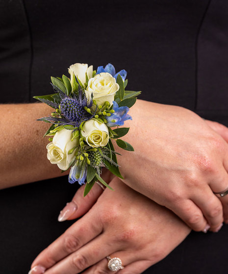 Blue and White Corsage
